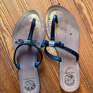 Tory Burch Leighanne Black and Tan Sandals
